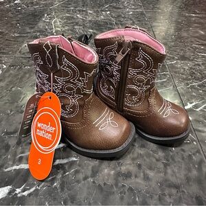 Wonder Nation Toddler Cowgirl Boots Brown Pink Size 3 NWT